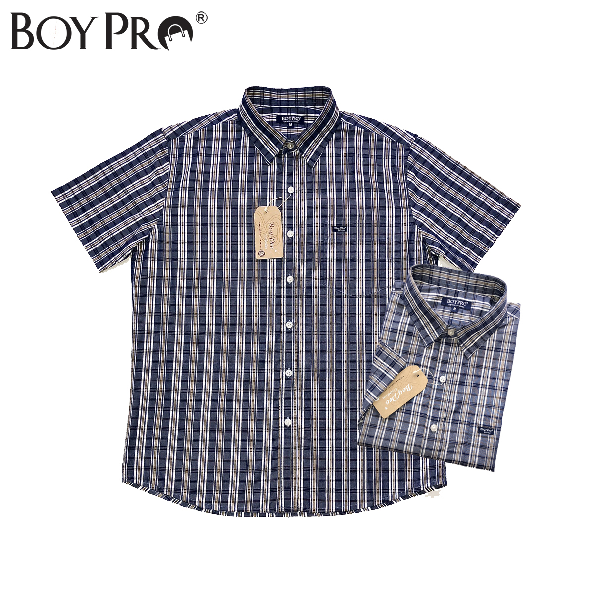 [MUA 2 GIAM 10K 3 GIAM 25K] Áo Sơ Mi Nam Sọc Caro Boypro Cao Cấp BP019 Sọc Xám Xanh
