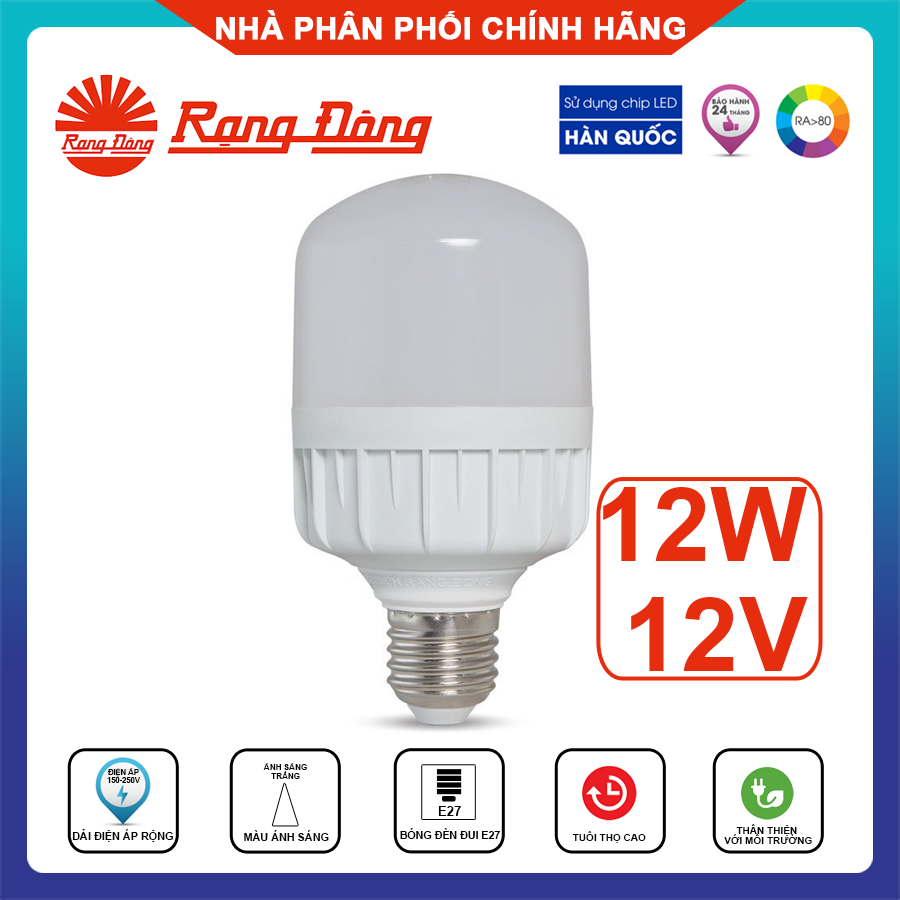 Rạng Đông, BH 2 Năm, Bóng Đèn Led Bulb 12VDC Đuôi Xoáy E27 7W, 9W, 12W, Hàng Việt Nam, Chất Lượng Cao