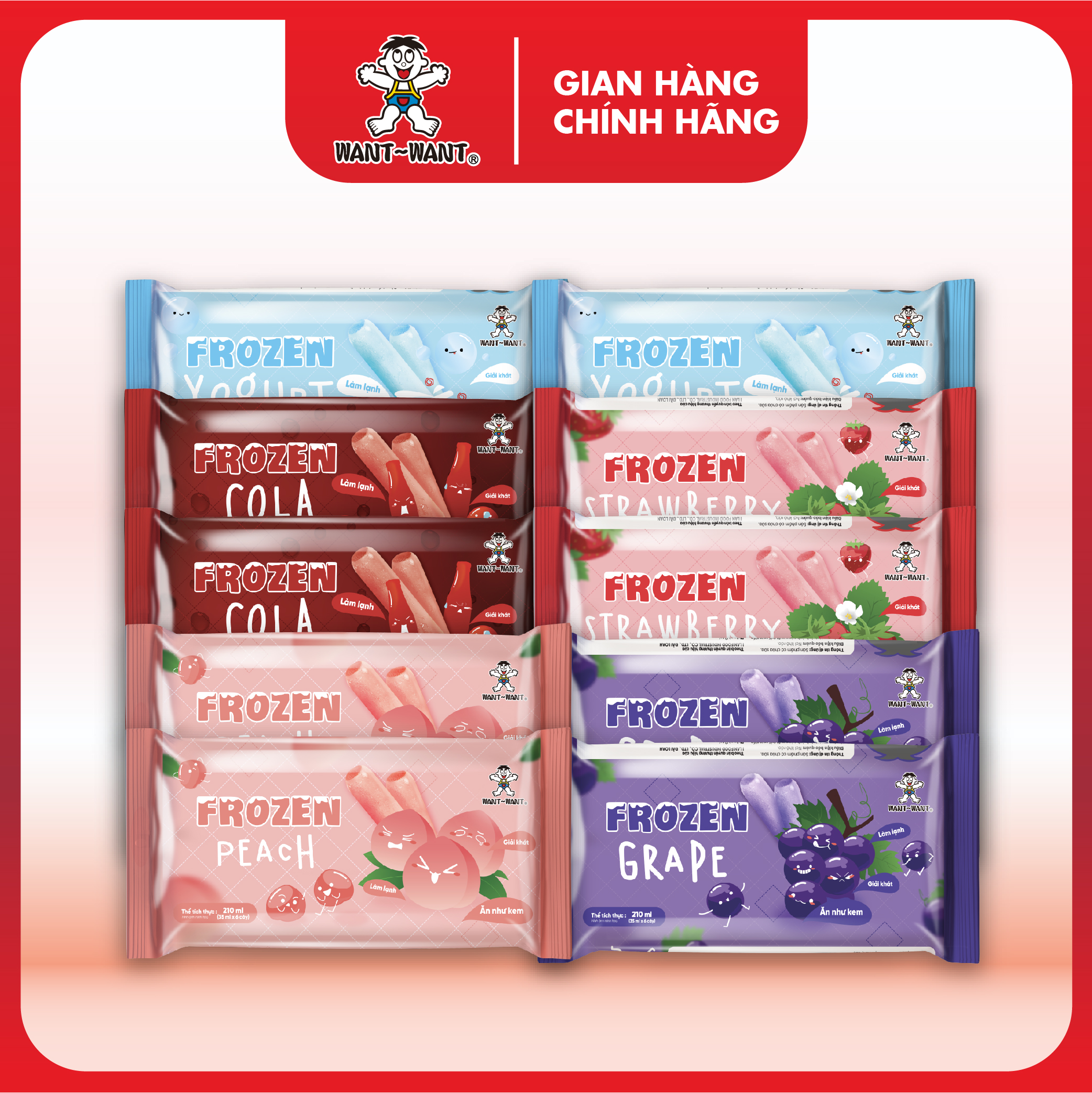 Combo Nước Giải Khát Want Want Frozen Túi 210ml Nhiều Hương Vị, Kem Đá Mát Lạnh Sảng Khoái