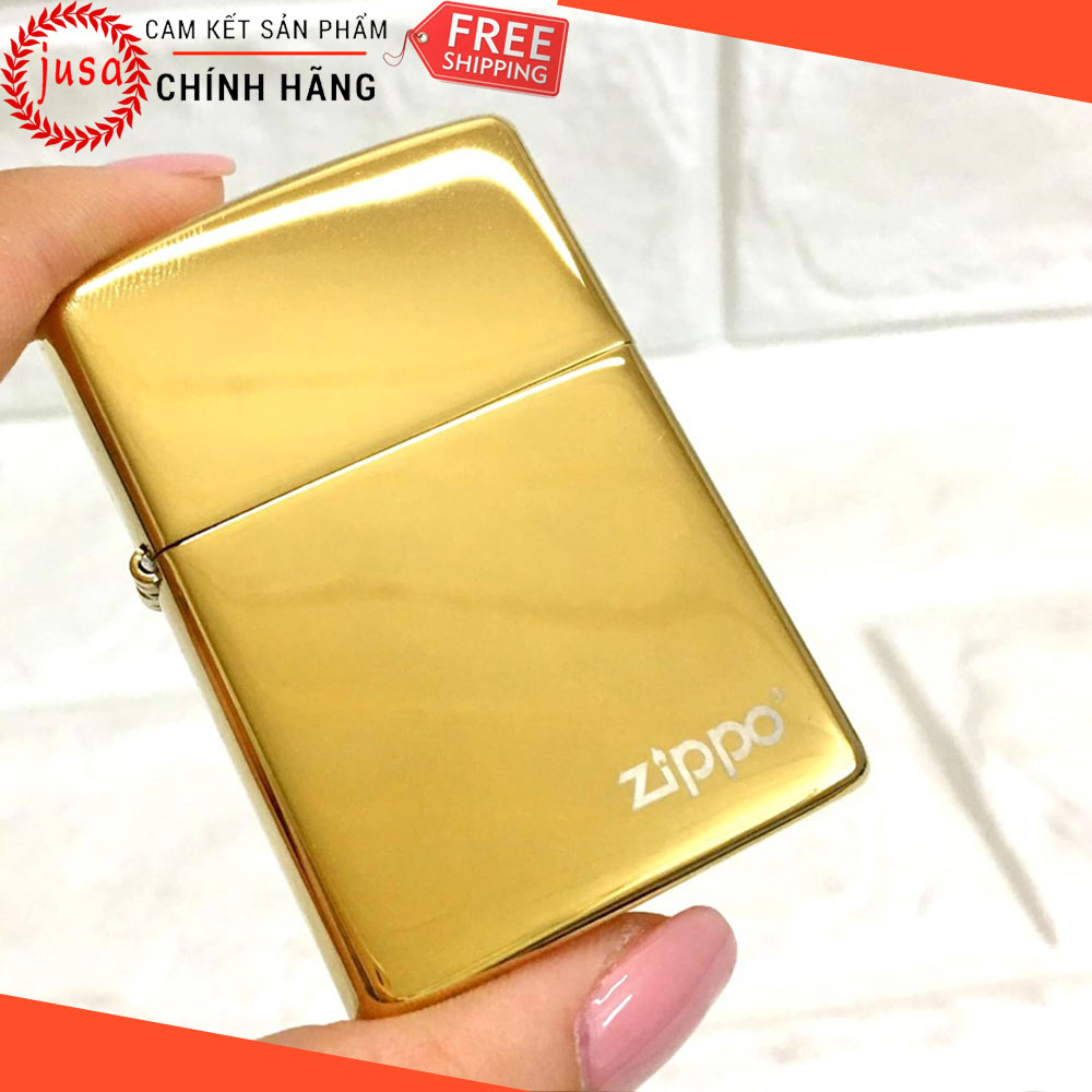 [HCM][ Quà Tặng ] Bật Lửa – Hộp Quẹt Mỹ Cao Cấp – Vàng Trơn Bóng (Có Tem Đỏ) – Tặng 1 Vỉ 7 Viên Đá Đánh Lửa Siêu Nhạy + 1 Bấc Zippo Cao Cấp