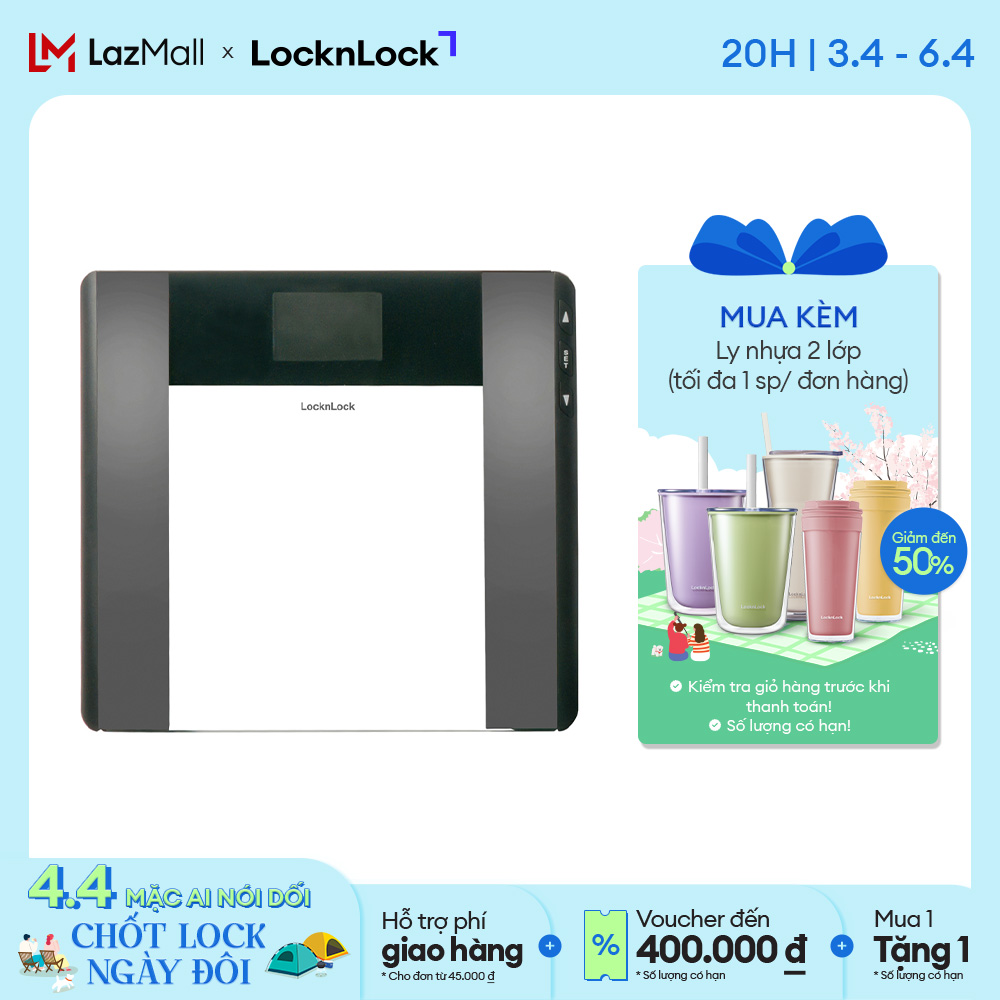 Cân sức khỏe điện tử đo chỉ số cơ thể Lock&Lock dùng trong gia đình ENC516BLK - 180kg - Màu đen