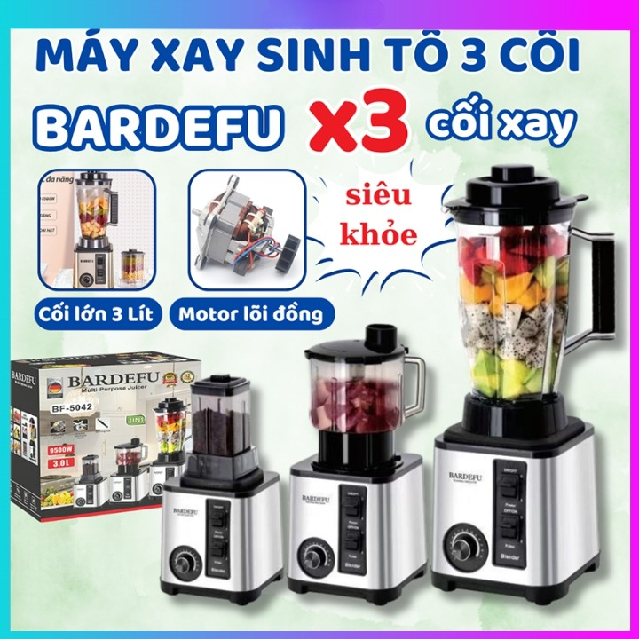 Máy xay sinh tố 3 cối BARDEFU, Máy xay đa năng xay thịt, hạt, ngũ cốc siêu khỏe công suất 8500W X558