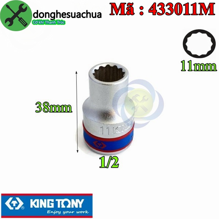 Tuýp 11mm 1/2 kingtony 433011m 12 cạnh màu trắng dài 38mm