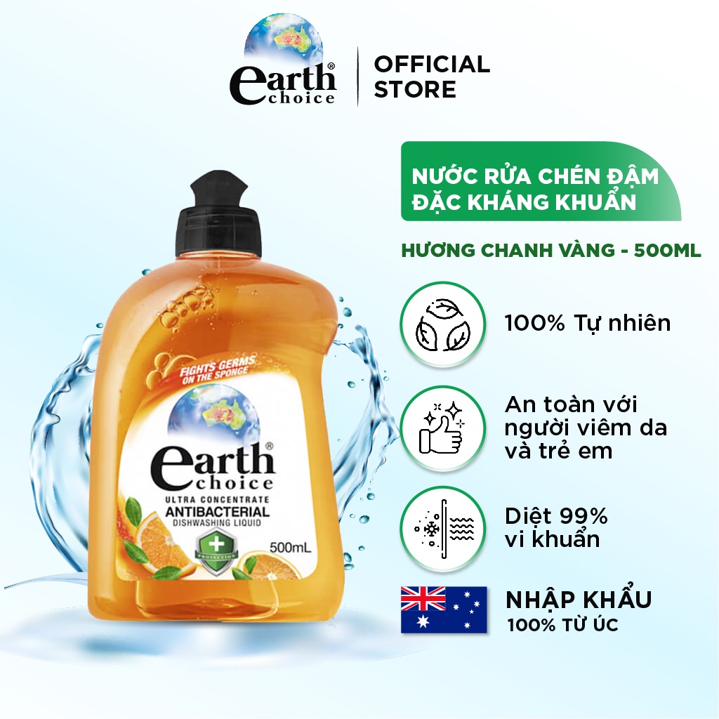 Nước rửa chén đậm đặc kháng khuẩn Earth Choice 500ml