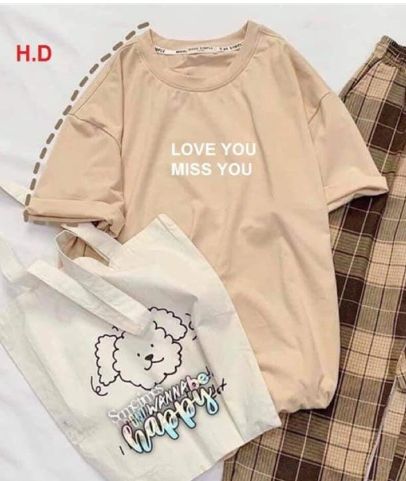 Sét áo love you miss you + quần kẻ, sét áo nam nữ, chất đẹp, sét bộ mặc ở nhà - THE THY