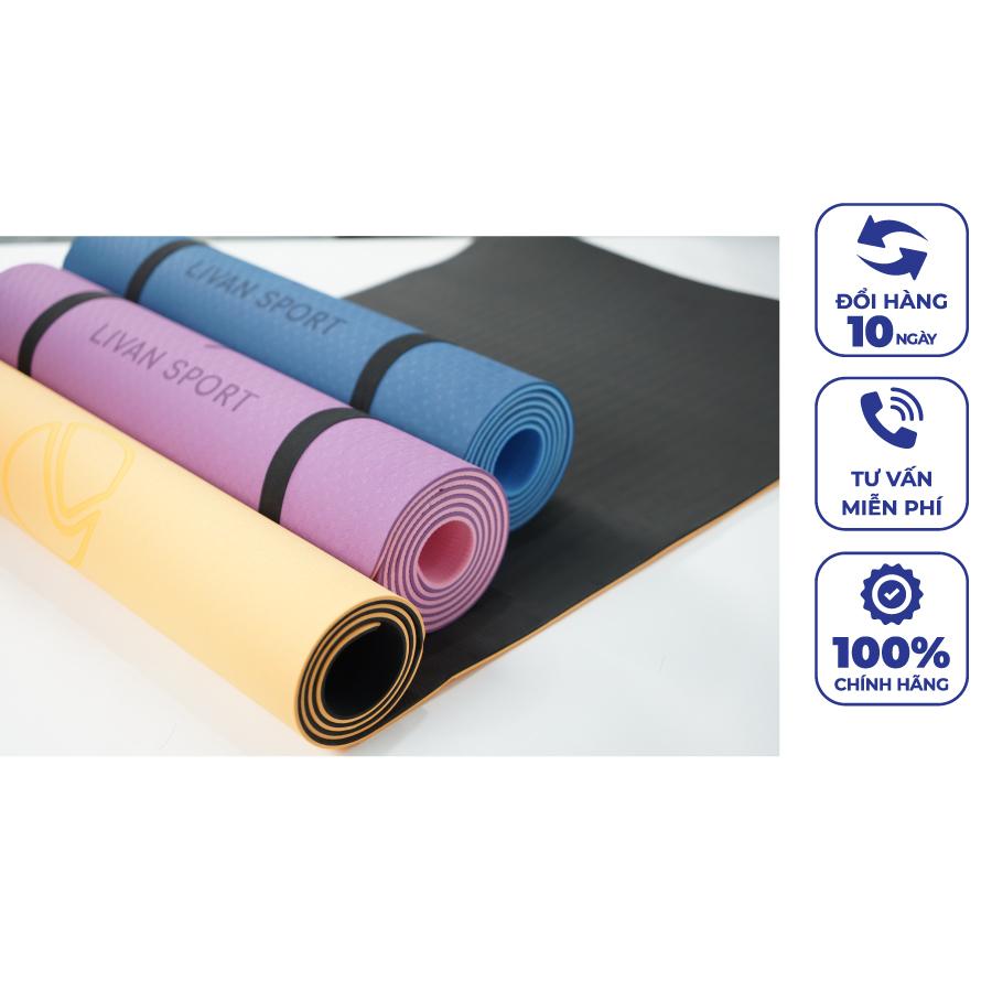 Thảm Tập Yoga TPE 6mm 2 Lớp Livan Sport Cao Cấp Tặng Kèm Dây Buộc