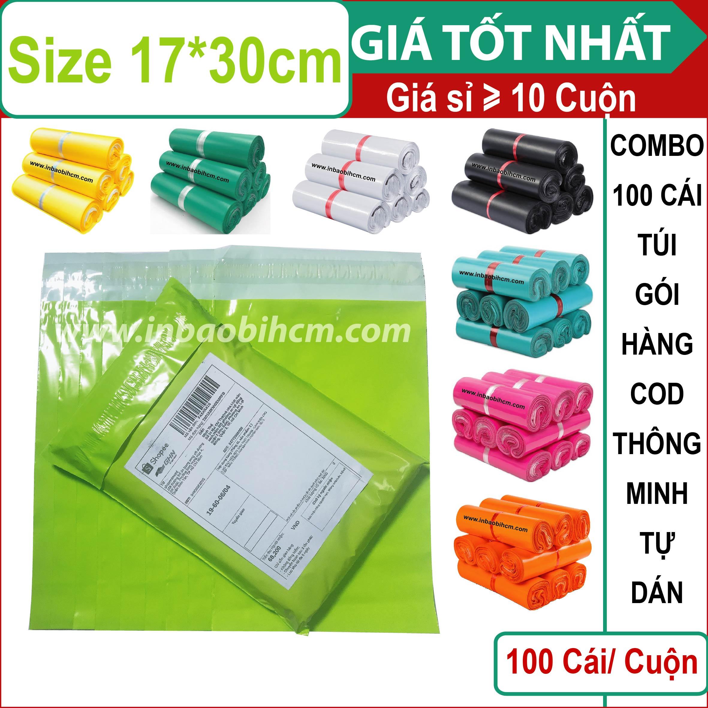 [HCM]100 cái túi đóng hàng COD 17x30cm thông minh tự dán - Màu lá mạ