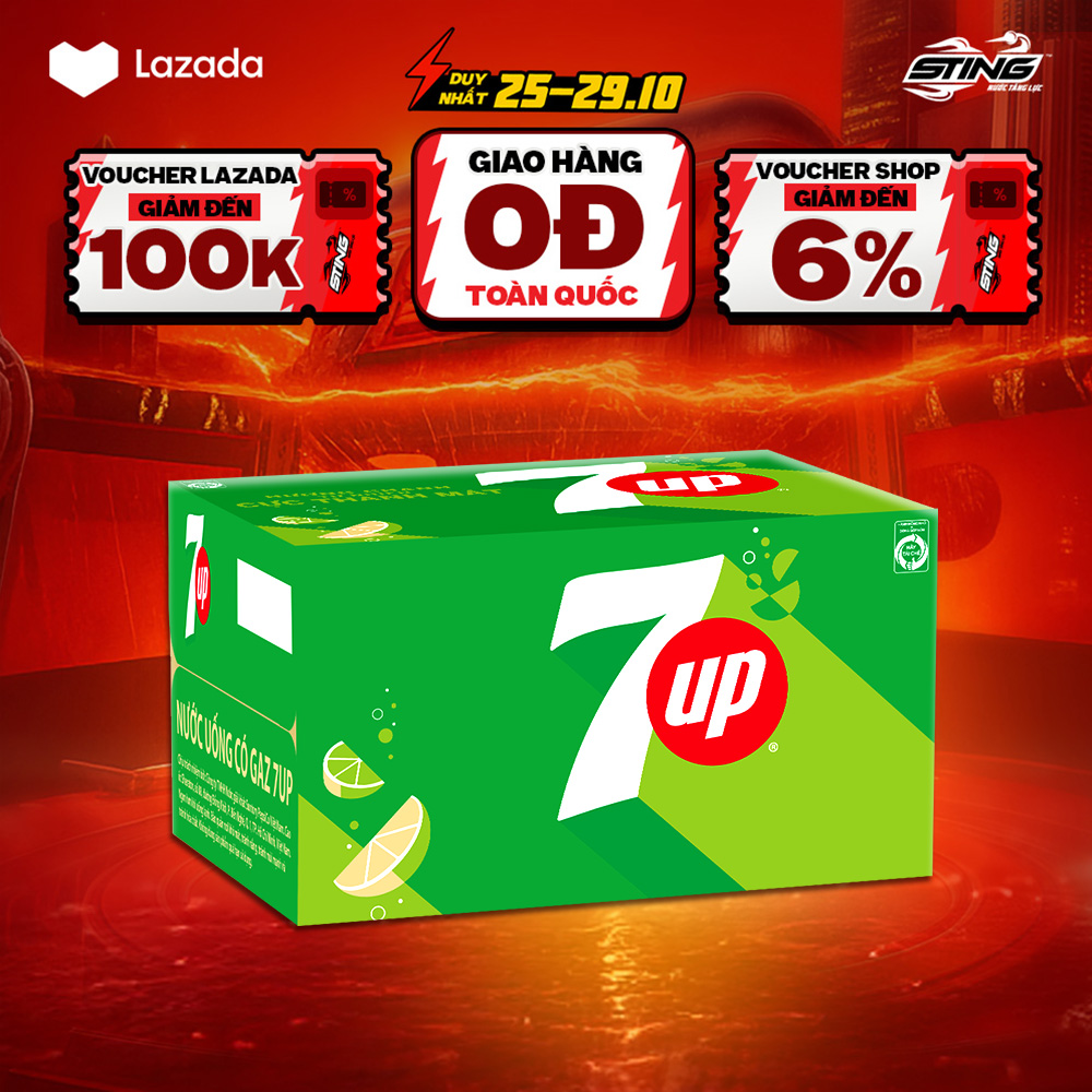 Thùng 24 Chai Nước Ngọt Giải Khát Có Gaz 7Up (390ml/chai)
