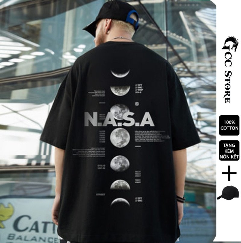 Áo thun cotton nam nữ moon, form oversize, cotton 100%, tặng kèm nón kết