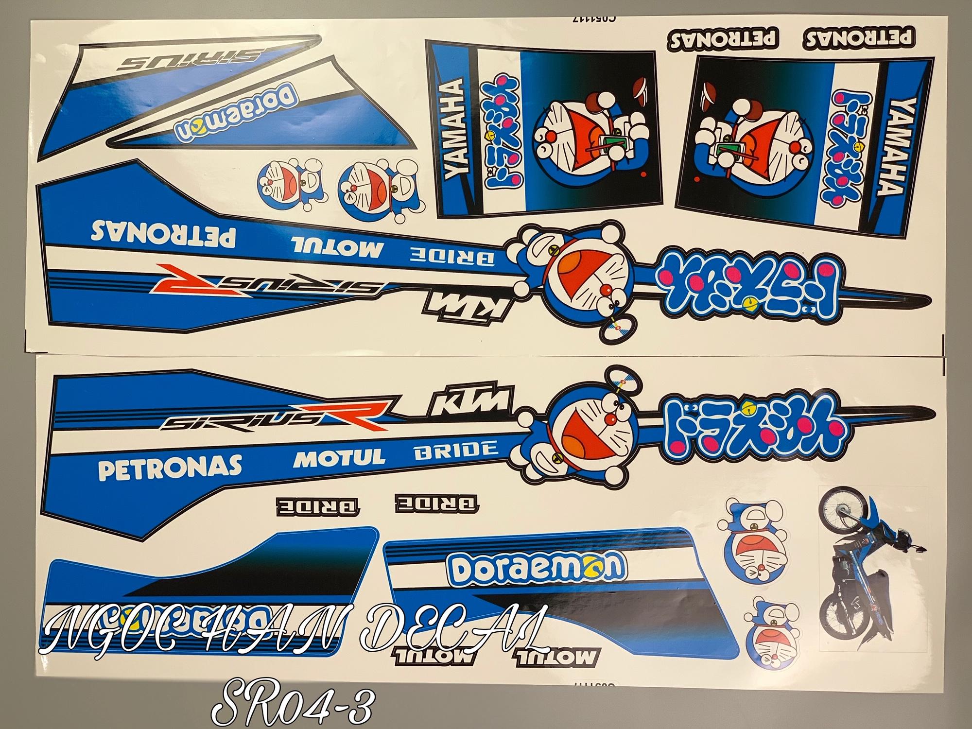 Tem chế nguyên bộ Doremon màu biển cho xe Sirius -- NGỌC HÂN DECAL