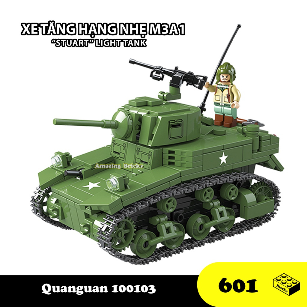 Đồ chơi Lắp ráp Xe Tăng hạng nhẹ M3A1, Quanguan 100103 Light tank