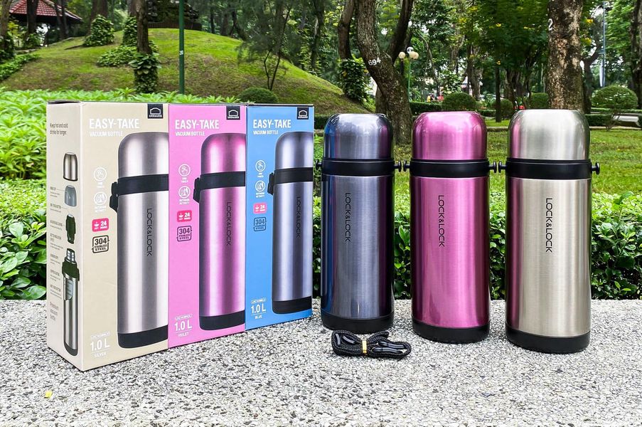 Bình nước giữ nhiệt, bình giữ nhiệt lock&lock easy take vacuum bottle lhc1439 bằng thép không gỉ, dung tích 1lít