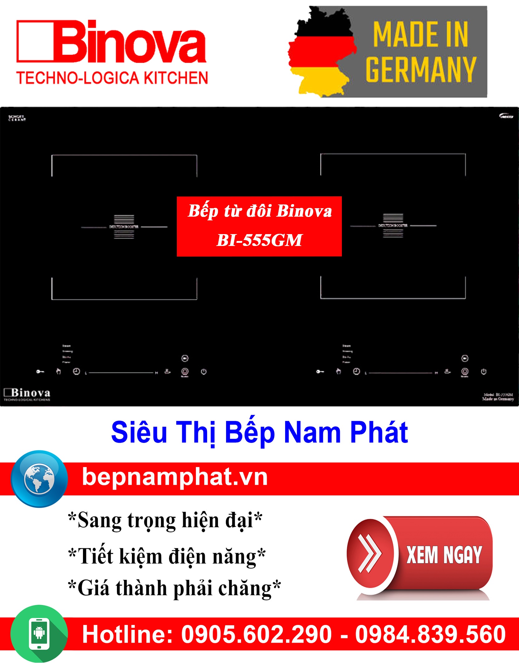 [HCM]Bếp từ đôi Binova BI-555GM nhập khẩu Đức, bếp từ, bếp điện từ, bếp từ đôi, bếp điện từ đôi, bếp từ giá rẻ, bếp điện từ giá rẻ, bếp từ đơn, bep tu don, bep tu