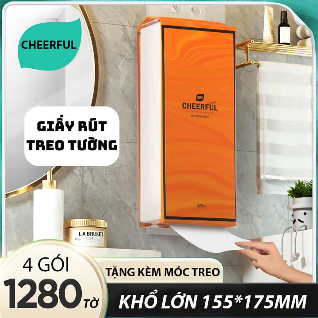 Bịch giấy rút siêu dai 4 lớp 1280 tờ màu cam tặng kèm móc treo tường