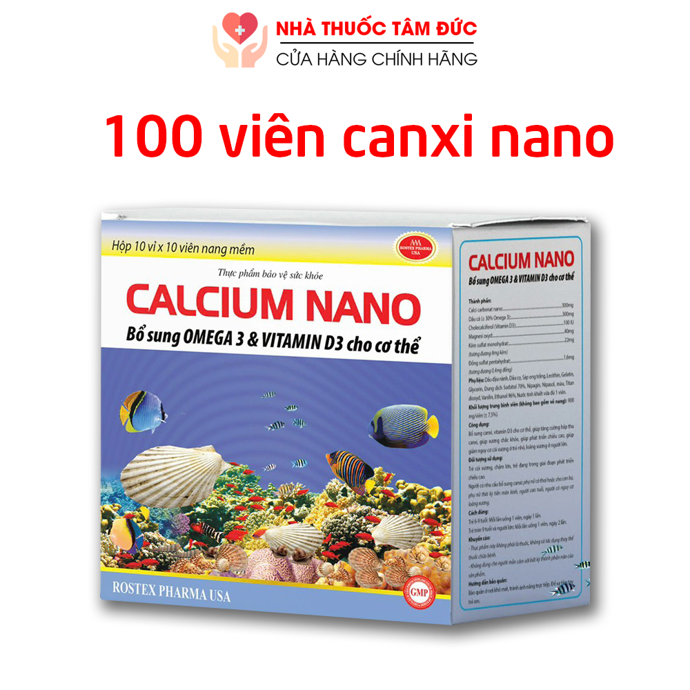 Calcium Nano (100 viên) bổ sung canxi, omega 3, vitamin D3 tăng chiều cao, chắc khỏe xương - 100 viê