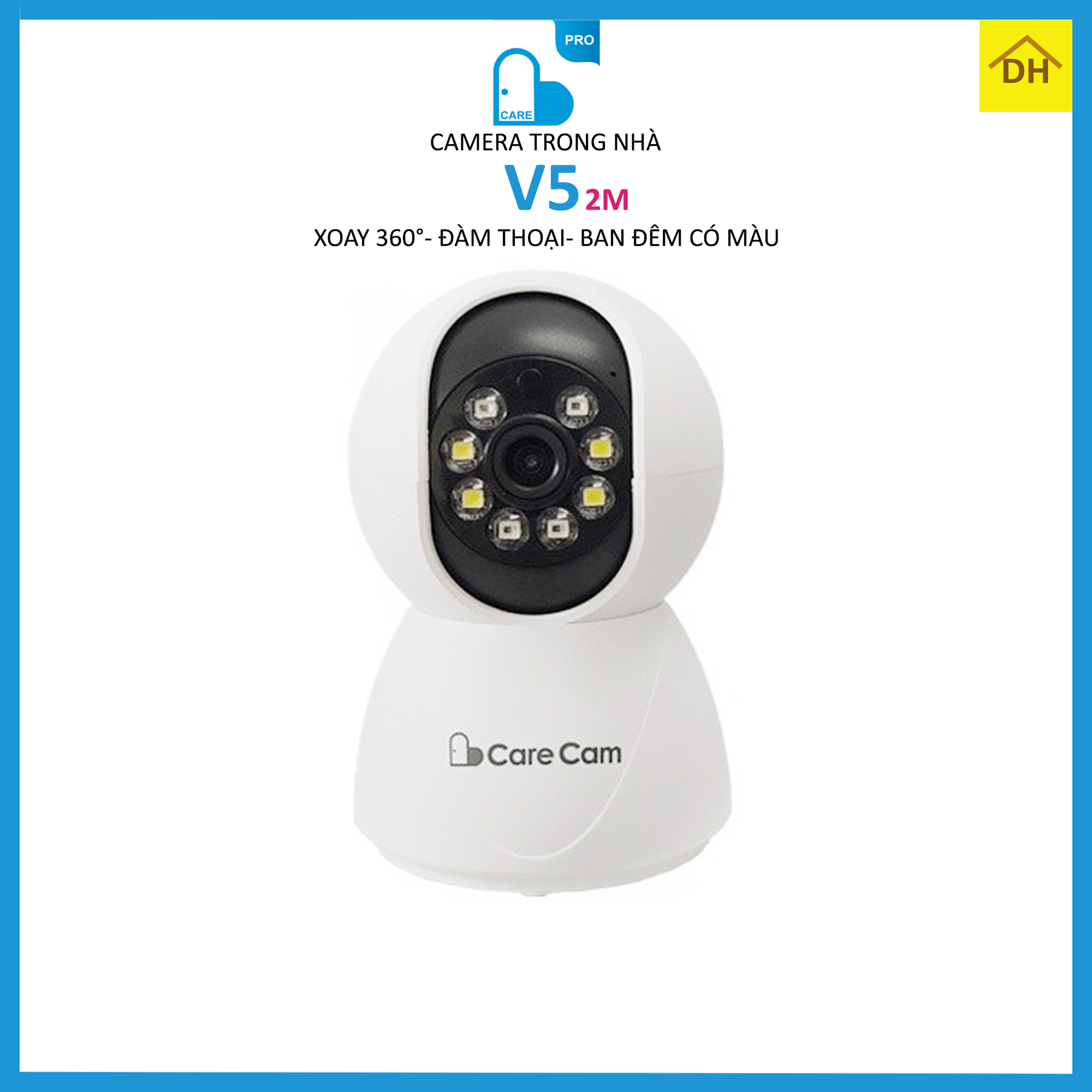 Camera CARECAM V5 Xoay 360 Độ Full HD 2.0MP 1080p- Đàm Thoại 2 Chiều- Báo Động Chống Trộm- Ban Đêm Có Màu- Wifi Không Dây Trong Nhà
