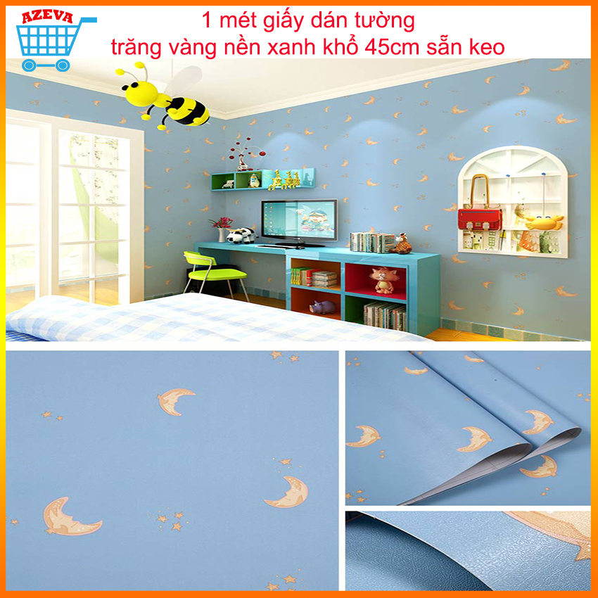 Giấy dán tường mặt trăng, giấy dán tường hình mặt trăng, deacl dán tường mặt trăng, giấy dán tường phòng ngủ, giấy dán tường có keo sẵn, giấy dán tường hoạt hình - AZEVA