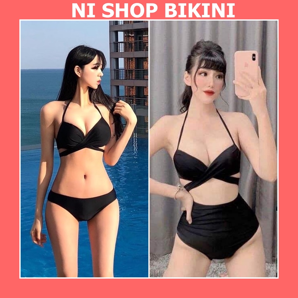 Bikini áo gọng đệm dày nâng đẩy ngực buộc vạt chéo quần cạp cao G01Dai