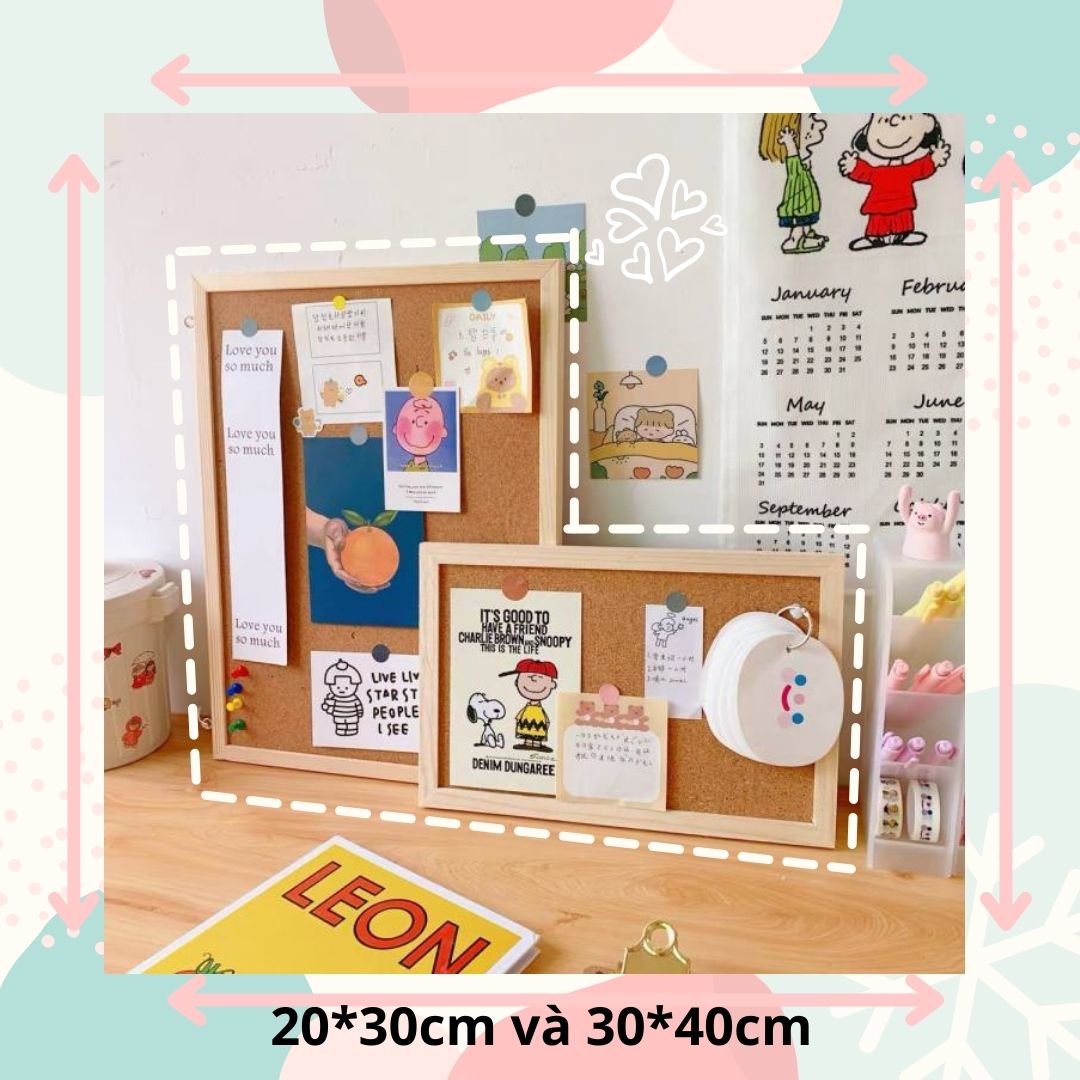 Bảng ghim gỗ bần treo ảnh, khung gỗ cao cấp ghim ghi chú chống mọt, chắc chắn, kích thước 20*30cm - Mimomart HN
