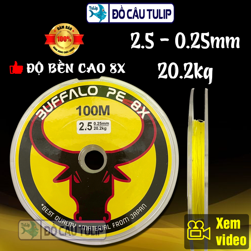 Dây Dù Câu Cá BUFFALO PE X8 (100 Mét) Cao Cấp - Dây Dù Câu Cá Siêu Bền, Dây Dù PE Câu Lure X8, Dây Dù Câu Cá Cao Cấp Có ĐỦ SIZE - Đồ Câu Tulip