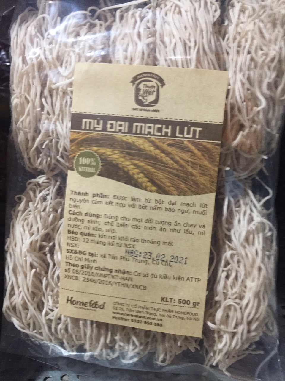 Mỳ đại mạch lứt home food 500 gram