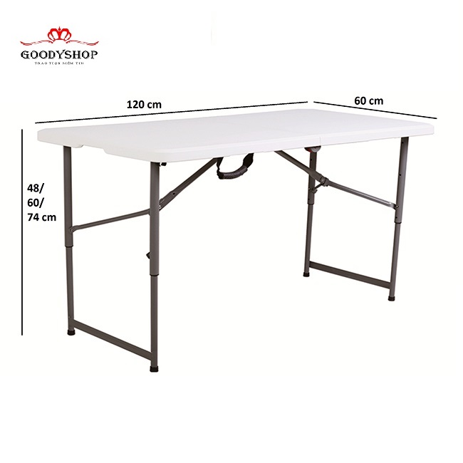 Bàn xếp chữ nhật 1,20m 120 x 60 x 52.5/74 cm Trắng thiết kế thông minh, tiện lợi GOODY