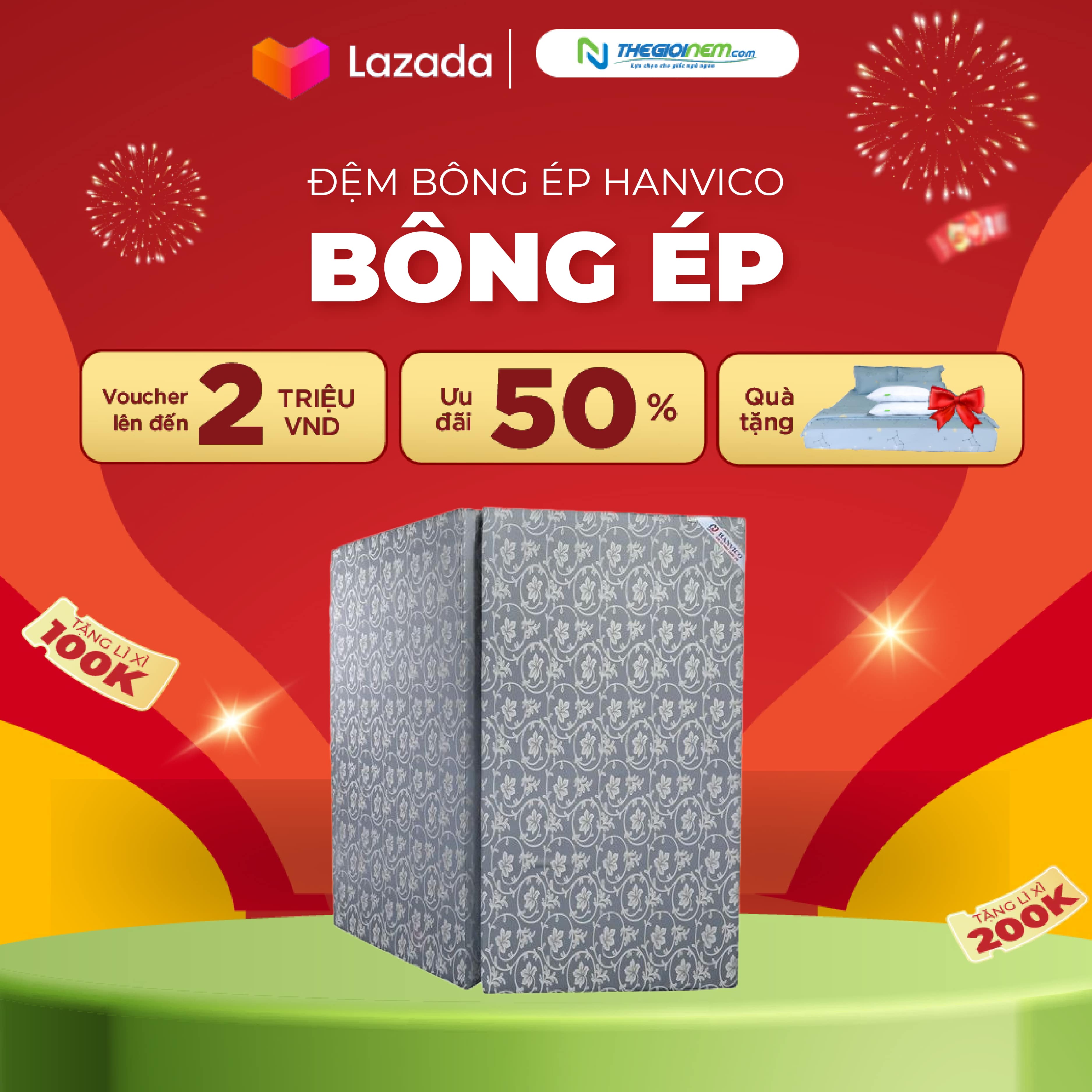 [Trả góp 0%] Đệm Bông Ép Hanvico Vải Gấm