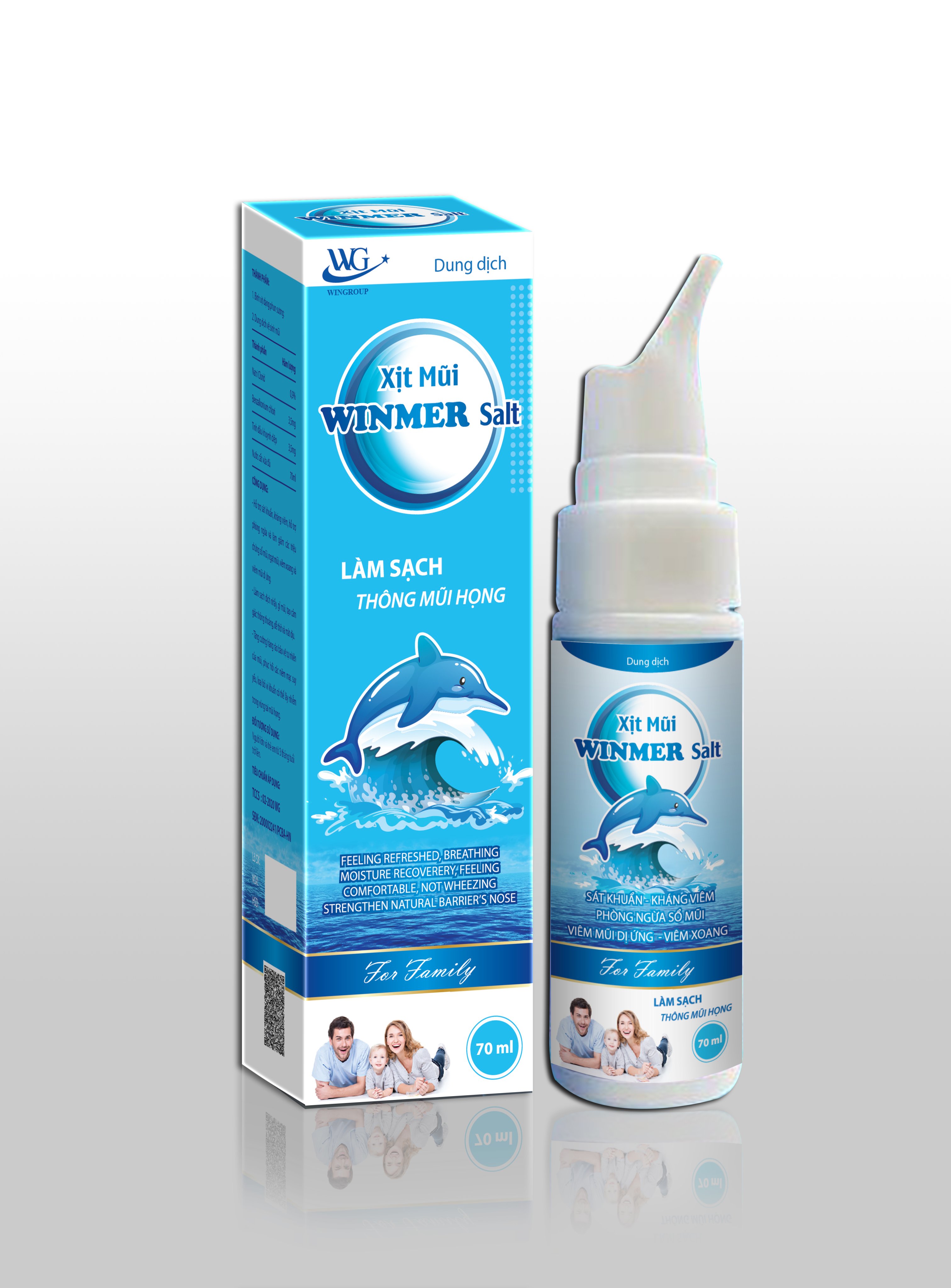 Xịt mũi nước muối biển xanh Winmer Salt -Giúp vệ sinh mũi hàng ngày, phòng ngừa các bệnh viêm đường hô hấp cấp và mãn tính: ngẹt mũi, viêm mũi, viêm xoang, viêm họng….  Mã: xịt mũi Winmer Salt