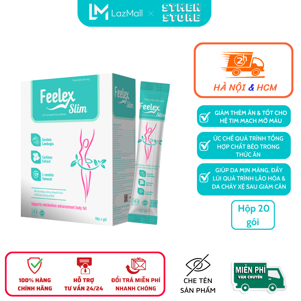 Thạch giảm cân Feelex Slim đốt cháy giảm mỡ bụng, giảm cân nhanh, hộp 20 gói
