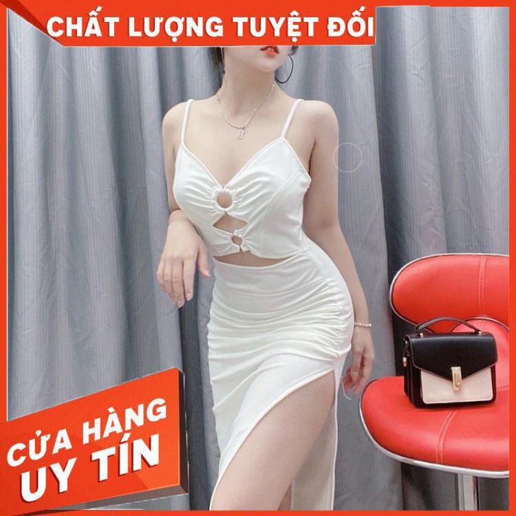 Đầm ôm body 2 dây khoét ngực xẻ đùi sexy - dn7197