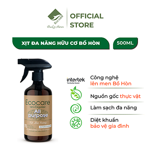 Bình xịt tẩy đa năng hữu cơ bồ hòn ECOCARE 500ml kết hợp tinh dầu tự nhiên, phù hợp tẩy rửa nhiều bề mặt