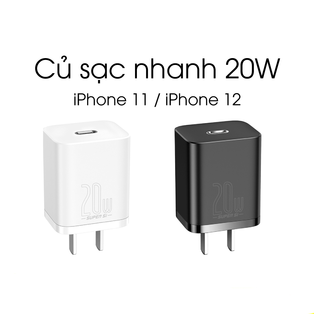 Cốc sạc nhanh Baseus Super Si PD 20W Cống ra Type C cho iPhone 12, Samsung, OPPO, Realme