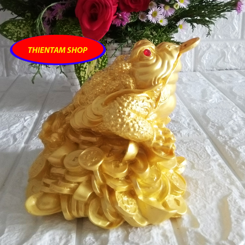 Thiềm thừ ngậm tiền chiêu giữ tài lộc đá poly vàng size trung - DCV16