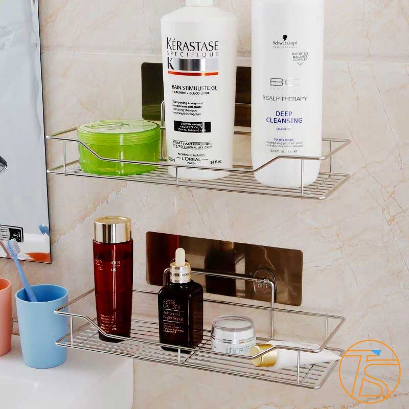 Kệ inox nhà tắm dán tường, giá để đồ nhà bếp đa năng kèm miếng dán chắc chắn