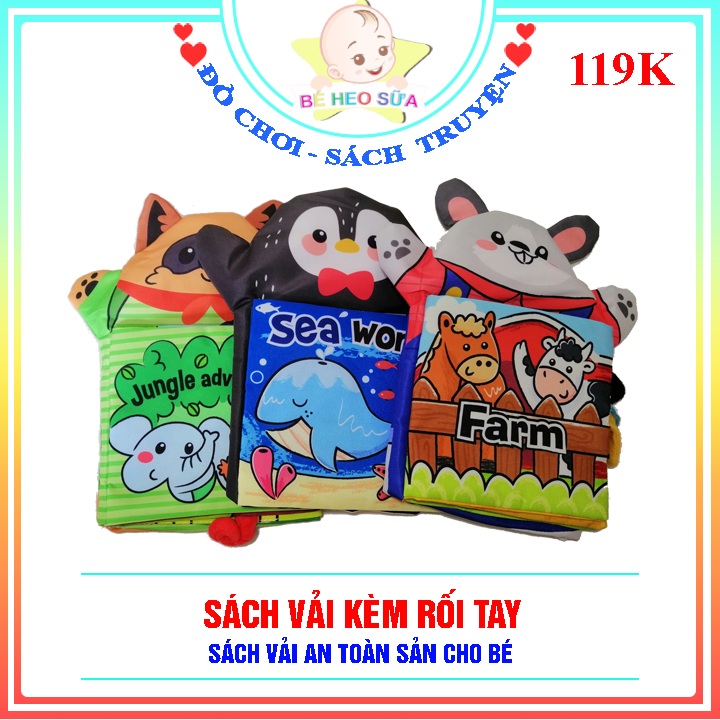Combo bộ 3 sách vải cho bé kèm rối tay