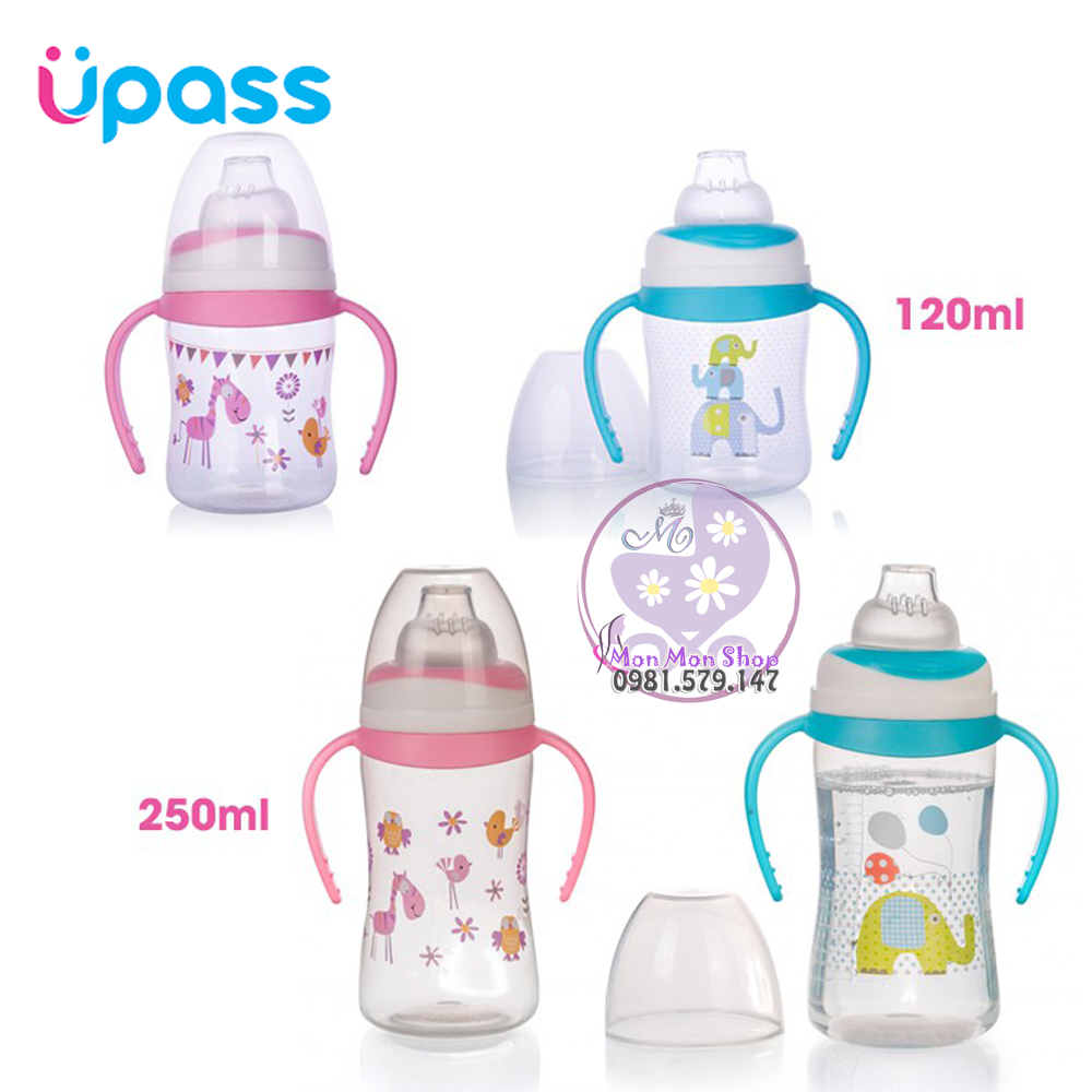Bình uống nước Upass đầu hút mềm có tay cầm 125ml / 250ml