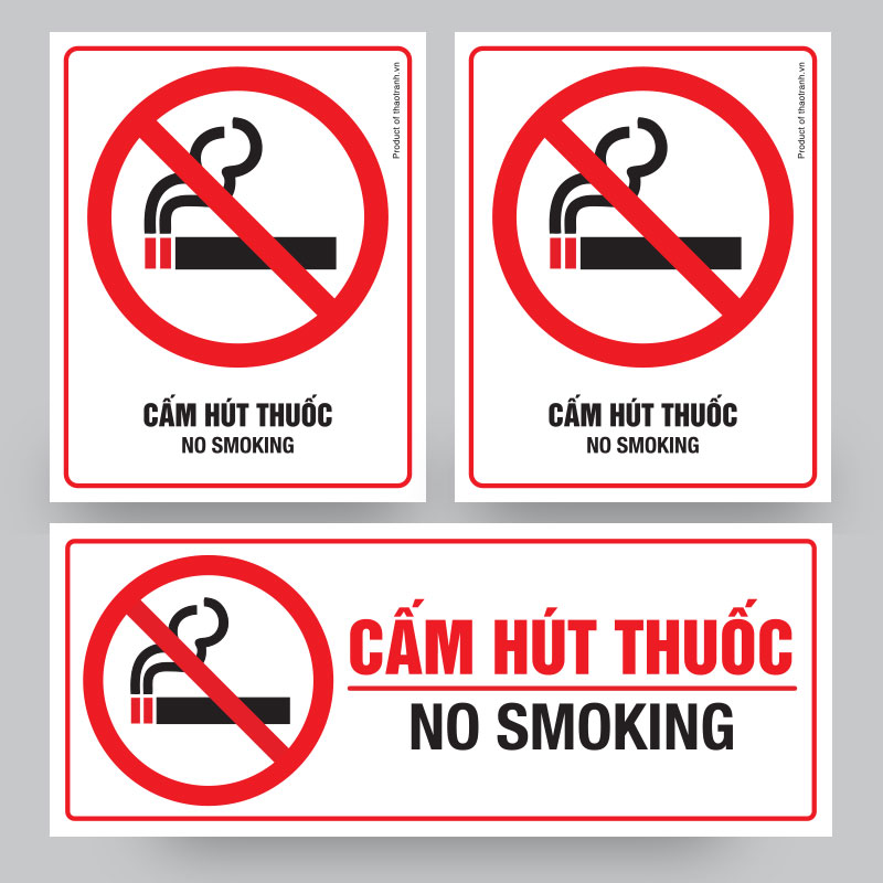 Biển báo cấm hút thuốc, No Smoking Sign - Decal dán tường, dán kính - Tem Decal cảnh báo - sticker trang trí