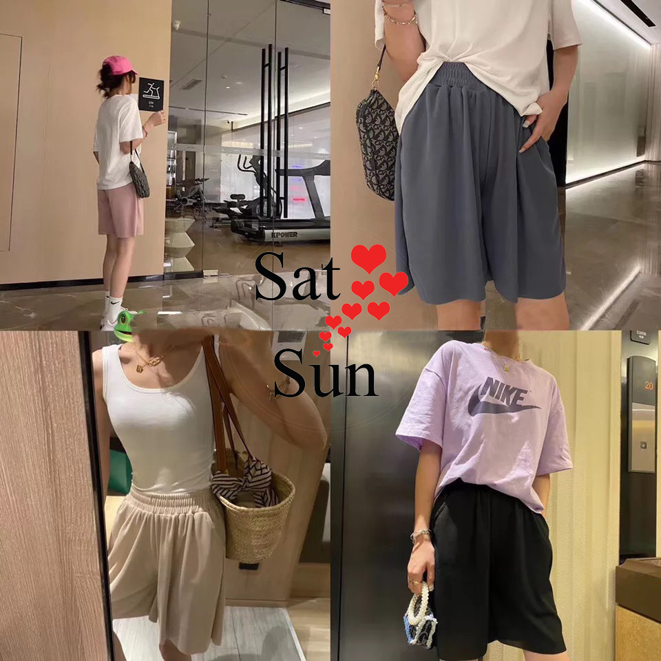 Quần đùi nữ ống rộng vải thun gân siêu mát SatSun