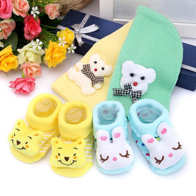 Combo 2 nón len + 2 vớ 3d cực cute giữ ấm cho bé