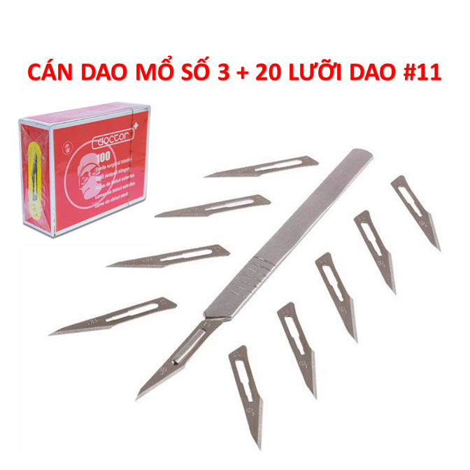 Cán dao mổ số 3 kèm 20 lưỡi dao mổ số doctor số 11