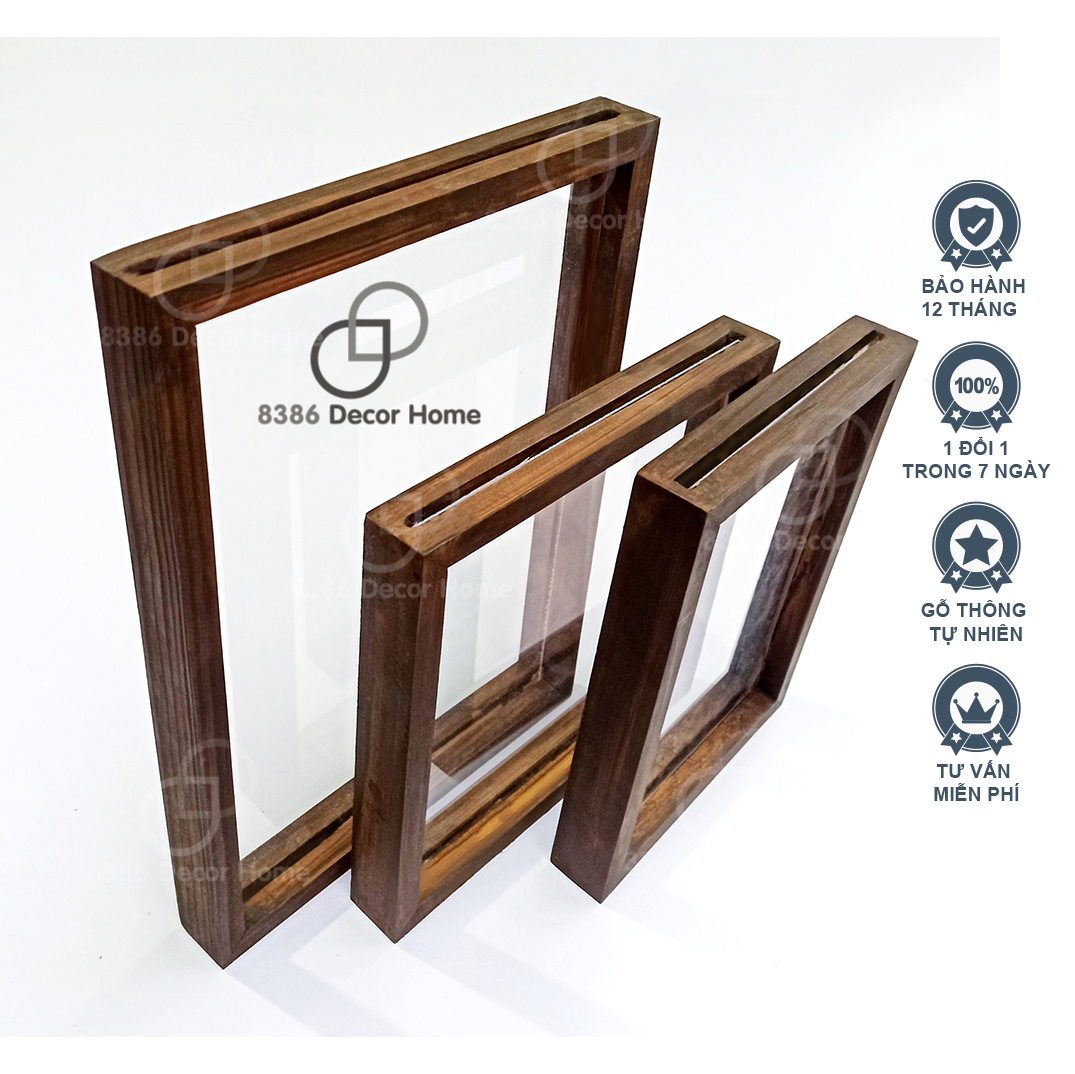 Khung ảnh để bàn 2 mặt mica, khung ảnh handmade màu nâu rustic