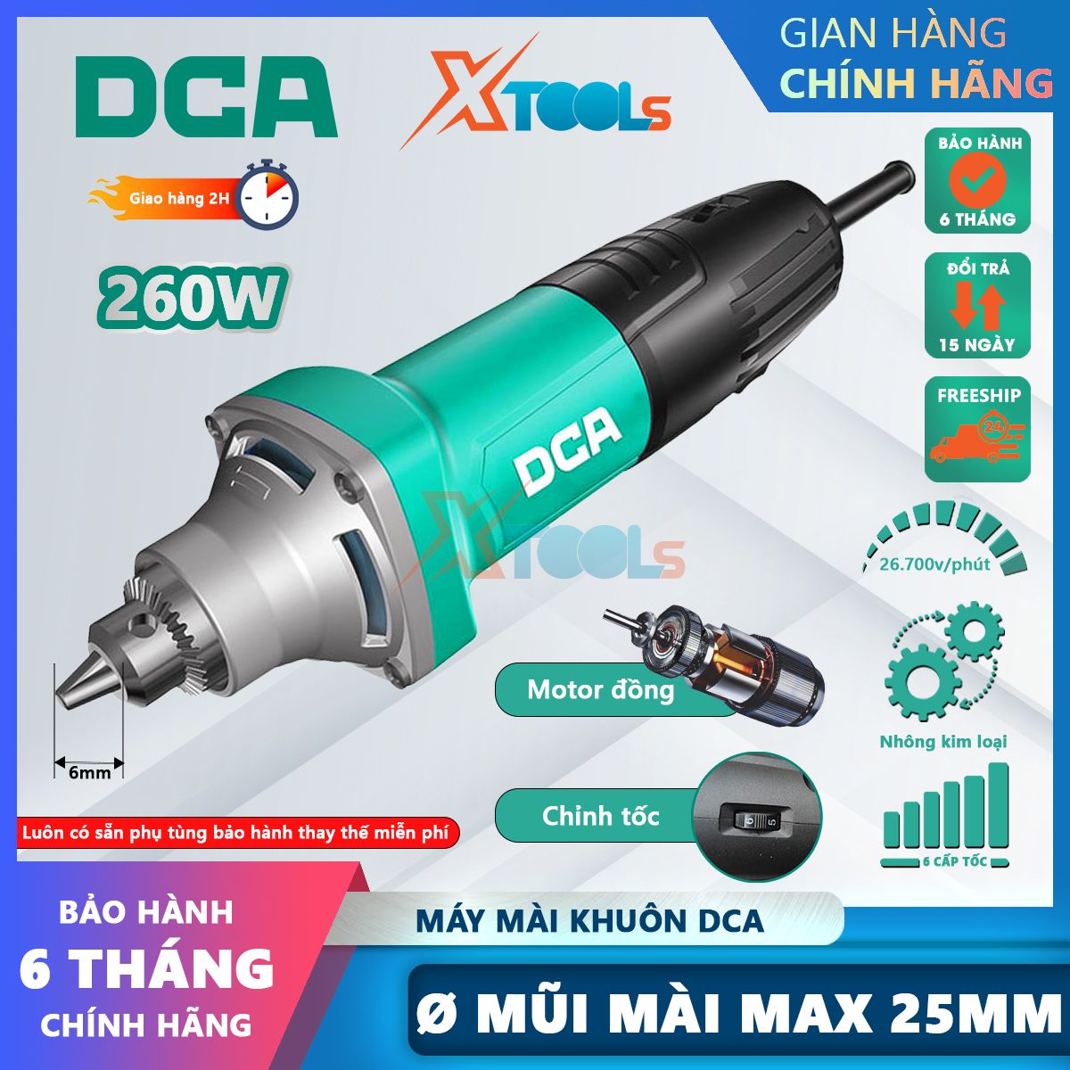 Máy mài khuôn cầm tay mini DCA công suất 105-750W điều chỉnh 6 tốc độ lên đến 33000v/p. Bộ máy mài khắc khoan mini 3-6mm, bảo hành 6 tháng chính hãng