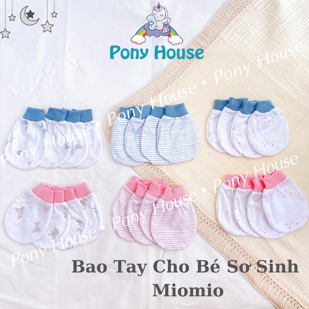 Bao tay mio - set 2 đôi bao tay miomio chất cotton mềm mịn cho bé sơ sinh, bé trai, bé gái