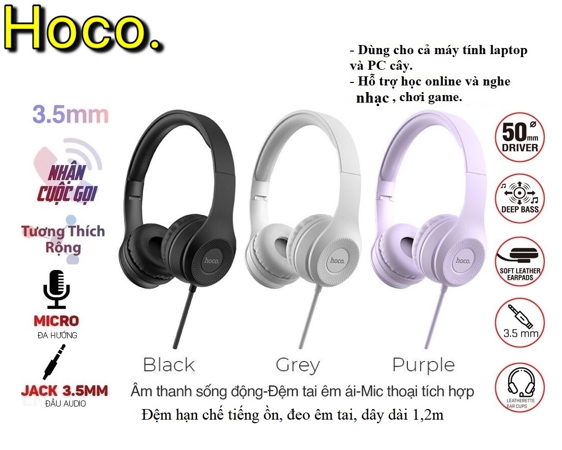 Tai Nghe Chụp Tai Chơi Game HOCO W21, Tai Nghe Chụp Tai Có Dây, Có Micro Và Xbox PS4, Máy tính