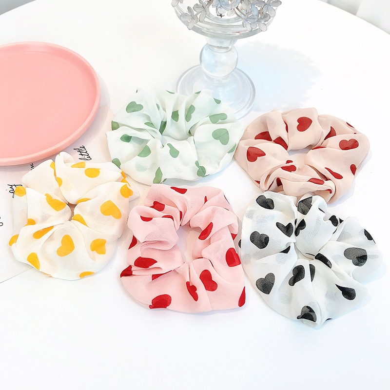 Dây buộc tóc Scrunchies vải mềm họa tiết trái tim dễ thương (Chọn mầu) HD61