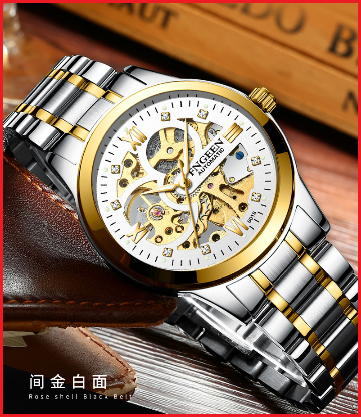 Đồng hồ Nam cơ lộ máy FNGEEN dây thép không gỉ sang trọng, tinh tế chính xác từng chuyển động thời gian