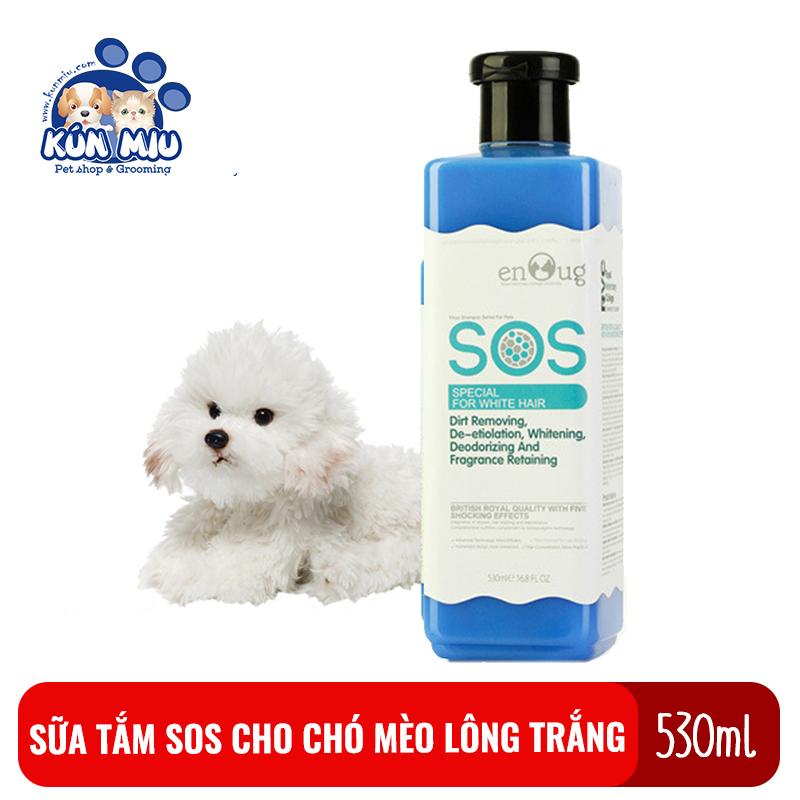 Sữa tắm dành riêng cho chó mèo lông trắng SOS 530ml chai màu xanh giúp