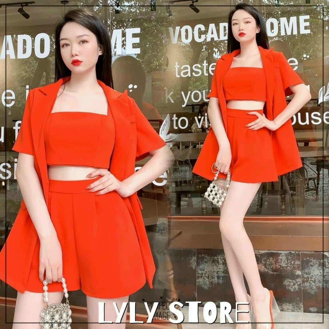 Set áo croptop blazer cộc tay kèm quần short chất mịn đẹp, set vest mặc đi chơi, set blazer ngắn tay