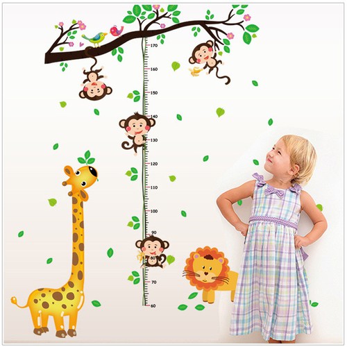 Decal dán tường Đo chiều cao khỉ đu dây