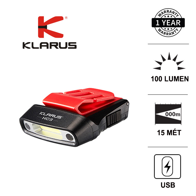 Đèn pin đeo đầu cài mũ KLARUS HC3 độ sáng 100lm pin tích hợp cổng sạc usb  (pin sạc kèm theo)